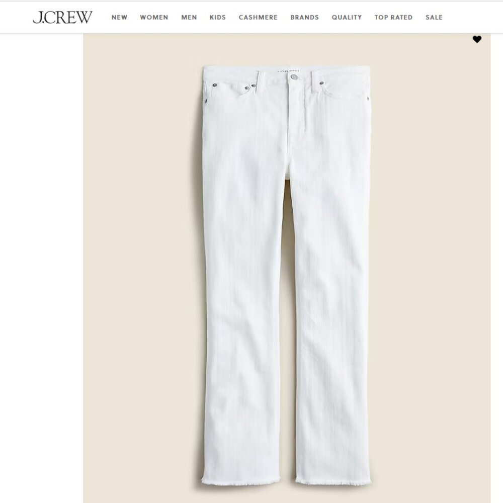 LIKE NEW J. Crew 10" Demi Boot Crop Denim Jean Straight Pant White Raw Hem 29"